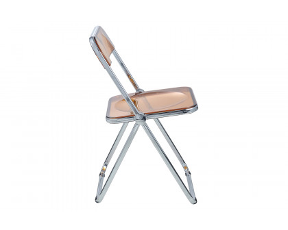 LeisureMod Lawrence Acrylic Folding Chair with Chrome Metal Frame - Tangerine