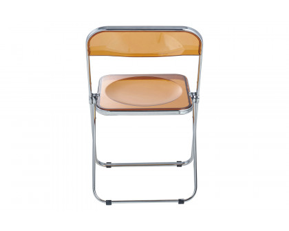 LeisureMod Lawrence Acrylic Folding Chair with Chrome Metal Frame - Tangerine