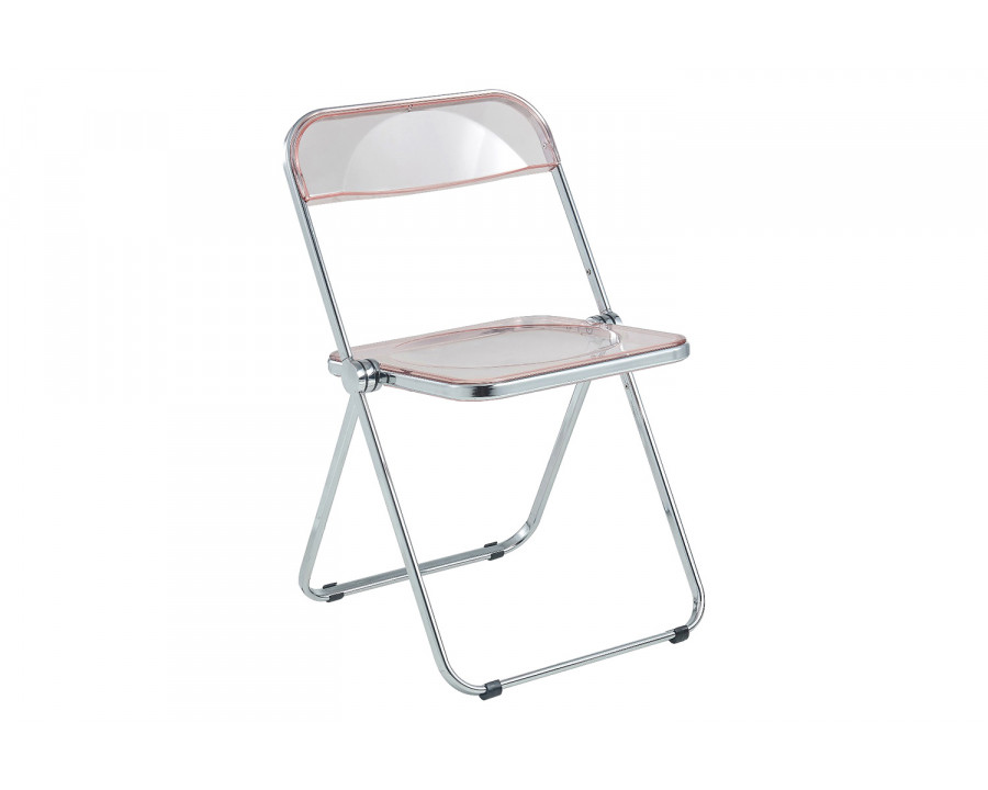 LeisureMod Lawrence Acrylic Folding Chair with Chrome Metal Frame - Rose/Pink