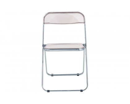 LeisureMod Lawrence Acrylic Folding Chair with Chrome Metal Frame - Rose/Pink