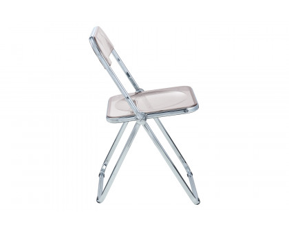 LeisureMod Lawrence Acrylic Folding Chair with Chrome Metal Frame - Rose/Pink