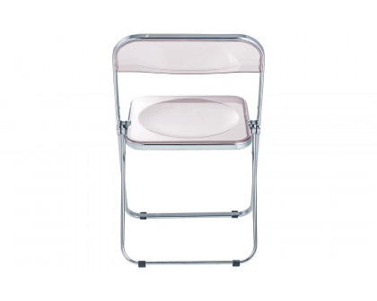 LeisureMod Lawrence Acrylic Folding Chair with Chrome Metal Frame - Rose/Pink