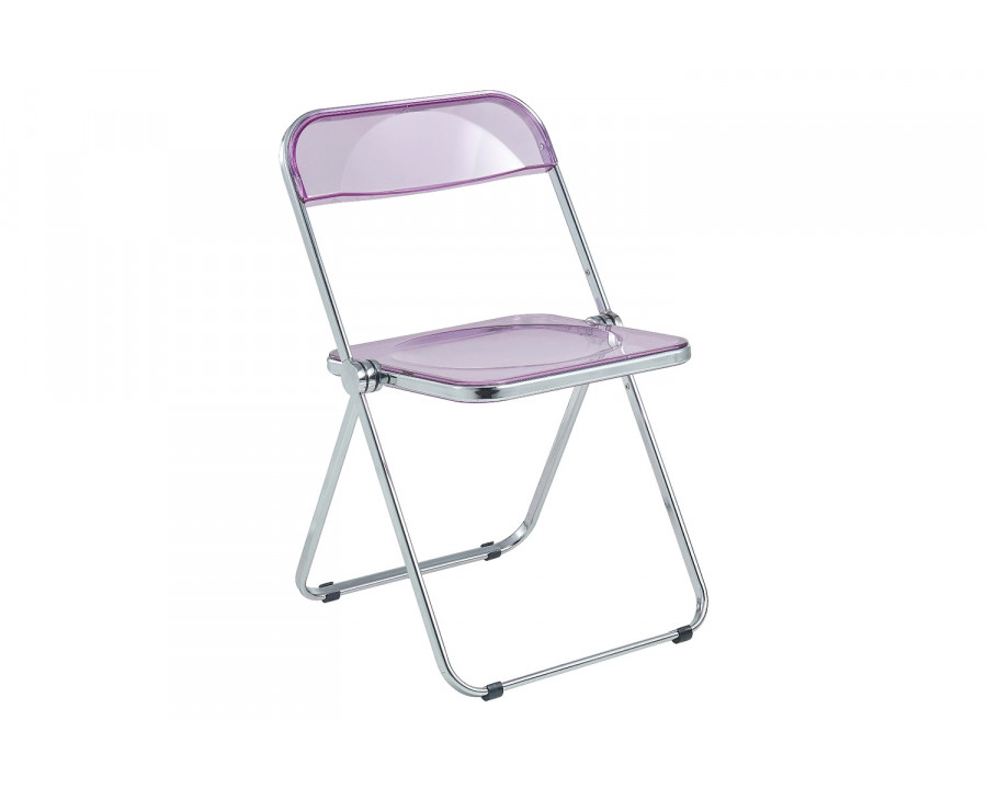 LeisureMod Lawrence Acrylic Folding Chair with Chrome Metal Frame - Magenta