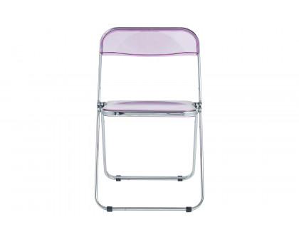 LeisureMod Lawrence Acrylic Folding Chair with Chrome Metal Frame - Magenta