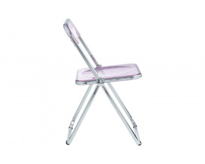 LeisureMod Lawrence Acrylic Folding Chair with Chrome Metal Frame - Magenta