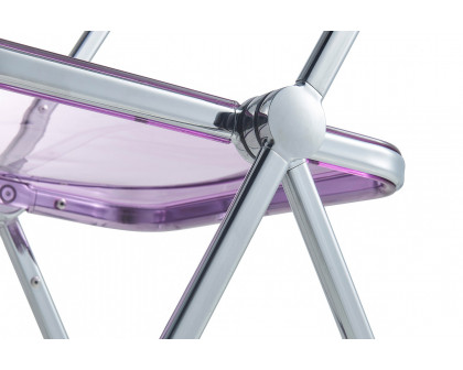 LeisureMod Lawrence Acrylic Folding Chair with Chrome Metal Frame - Magenta