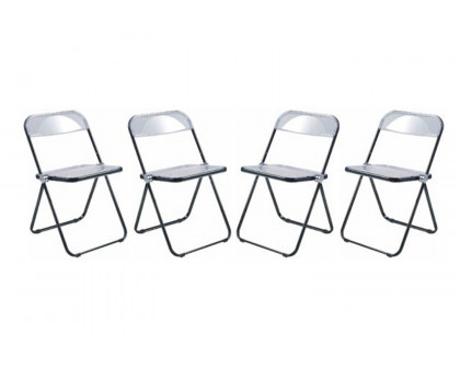 LeisureMod Lawrence Acrylic Folding Chair with Color Metal Frame - Black