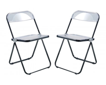 LeisureMod Lawrence Acrylic Folding Chair with Color Metal Frame - Black