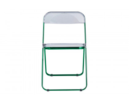 LeisureMod Lawrence Acrylic Folding Chair with Color Metal Frame - Green