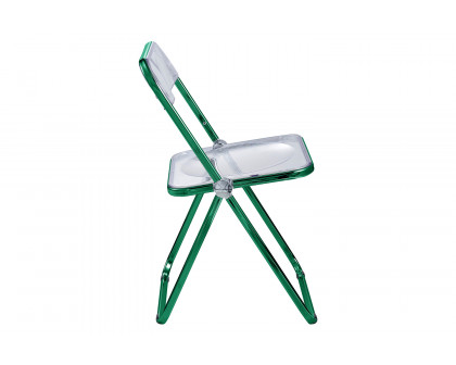 LeisureMod Lawrence Acrylic Folding Chair with Color Metal Frame - Green