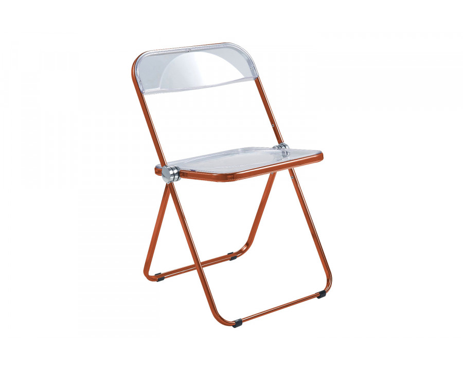 LeisureMod Lawrence Acrylic Folding Chair with Color Metal Frame - Orange