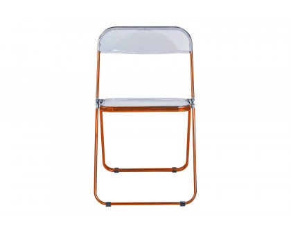 LeisureMod Lawrence Acrylic Folding Chair with Color Metal Frame - Orange