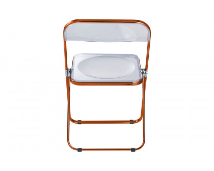 LeisureMod Lawrence Acrylic Folding Chair with Color Metal Frame - Orange