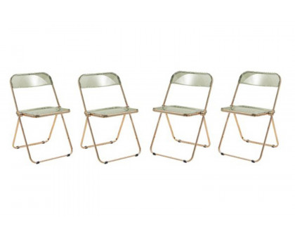 LeisureMod Lawrence Acrylic Folding Chair with Gold Metal Frame - Amber