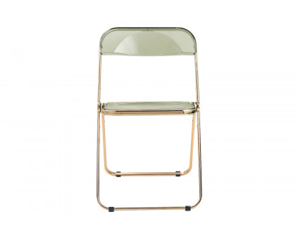 LeisureMod Lawrence Acrylic Folding Chair with Gold Metal Frame - Amber