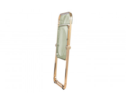 LeisureMod Lawrence Acrylic Folding Chair with Gold Metal Frame - Amber