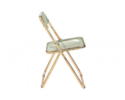 LeisureMod Lawrence Acrylic Folding Chair with Gold Metal Frame - Amber