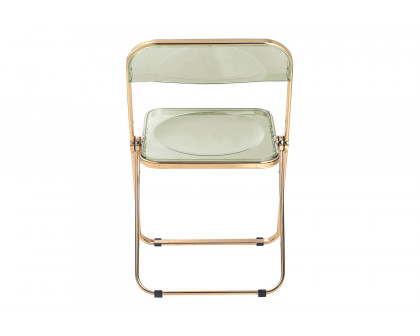 LeisureMod Lawrence Acrylic Folding Chair with Gold Metal Frame - Amber