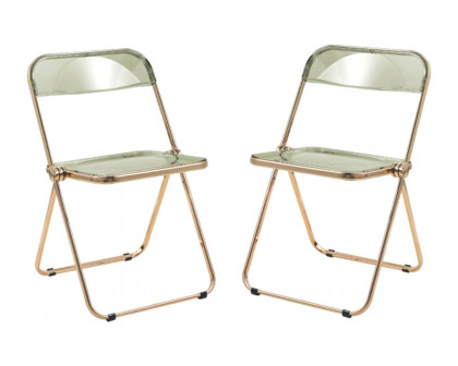 LeisureMod Lawrence Acrylic Folding Chair with Gold Metal Frame - Amber