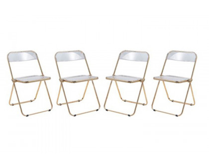 LeisureMod Lawrence Acrylic Folding Chair with Gold Metal Frame - Clear