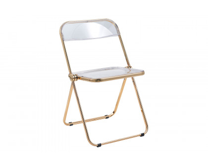 LeisureMod Lawrence Acrylic Folding Chair with Gold Metal Frame - Clear