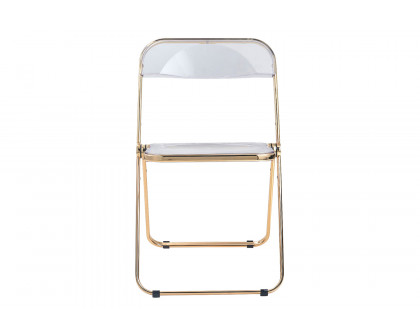 LeisureMod Lawrence Acrylic Folding Chair with Gold Metal Frame - Clear