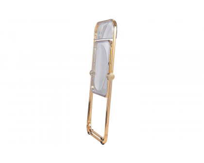 LeisureMod Lawrence Acrylic Folding Chair with Gold Metal Frame - Clear