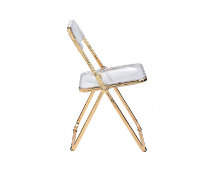 LeisureMod Lawrence Acrylic Folding Chair with Gold Metal Frame - Clear