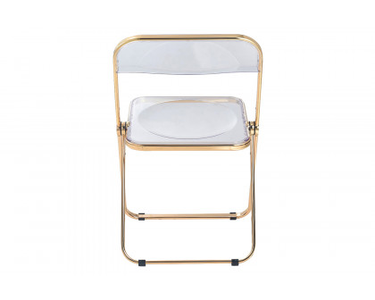 LeisureMod Lawrence Acrylic Folding Chair with Gold Metal Frame - Clear