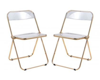 LeisureMod Lawrence Acrylic Folding Chair with Gold Metal Frame - Clear