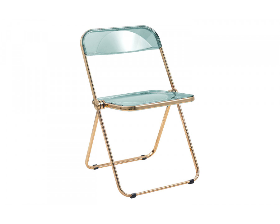 LeisureMod Lawrence Acrylic Folding Chair with Gold Metal Frame - Jade/Green