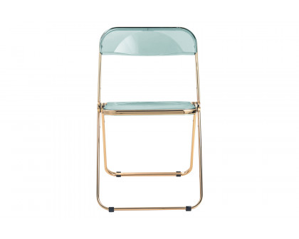 LeisureMod Lawrence Acrylic Folding Chair with Gold Metal Frame - Jade/Green