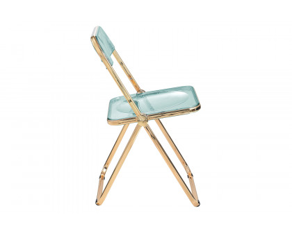 LeisureMod Lawrence Acrylic Folding Chair with Gold Metal Frame - Jade/Green