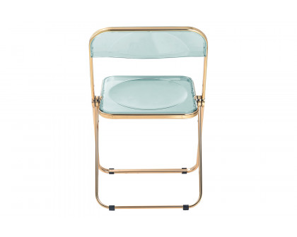 LeisureMod Lawrence Acrylic Folding Chair with Gold Metal Frame - Jade/Green