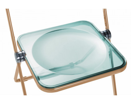 LeisureMod Lawrence Acrylic Folding Chair with Gold Metal Frame - Jade/Green