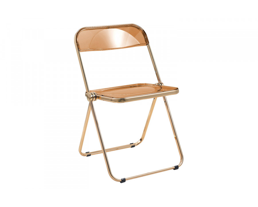 LeisureMod Lawrence Acrylic Folding Chair with Gold Metal Frame - Tangerine