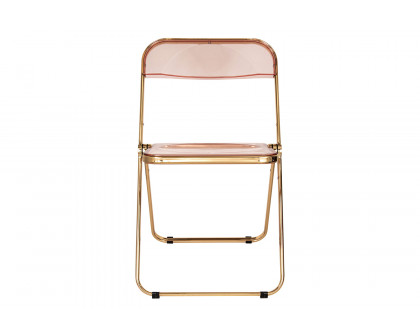 LeisureMod Lawrence Acrylic Folding Chair with Gold Metal Frame - Rose/Pink