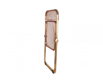 LeisureMod Lawrence Acrylic Folding Chair with Gold Metal Frame - Rose/Pink