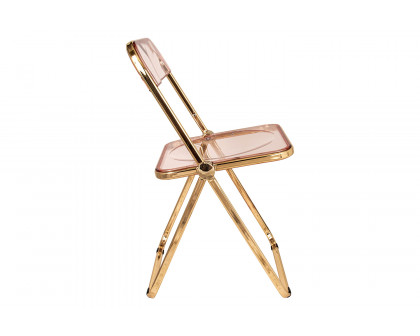 LeisureMod Lawrence Acrylic Folding Chair with Gold Metal Frame - Rose/Pink