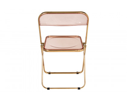 LeisureMod Lawrence Acrylic Folding Chair with Gold Metal Frame - Rose/Pink