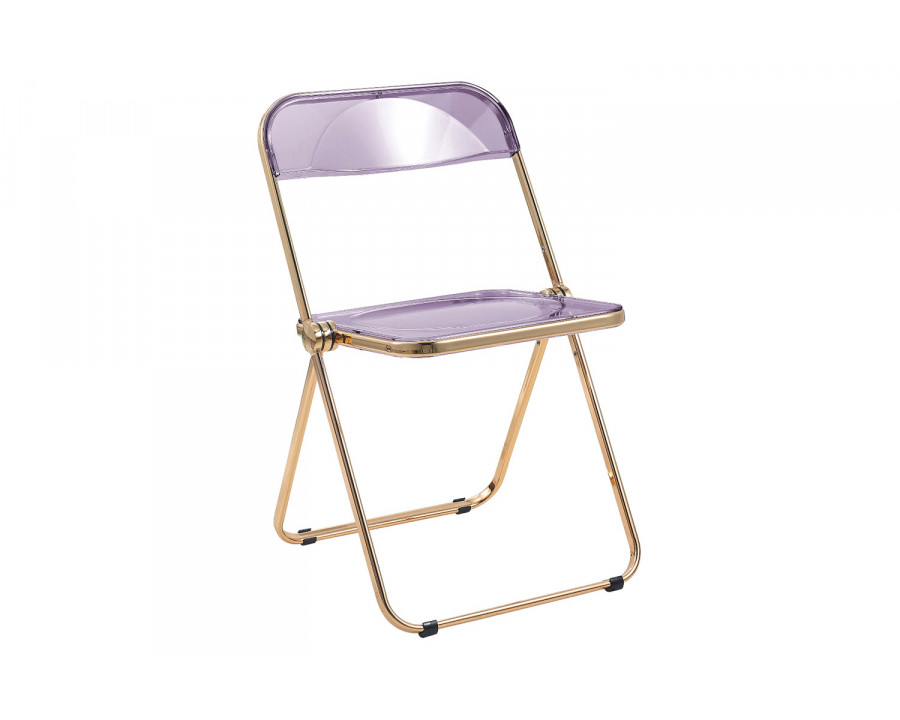 LeisureMod Lawrence Acrylic Folding Chair with Gold Metal Frame - Magenta