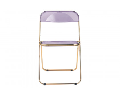 LeisureMod Lawrence Acrylic Folding Chair with Gold Metal Frame - Magenta