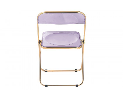 LeisureMod Lawrence Acrylic Folding Chair with Gold Metal Frame - Magenta