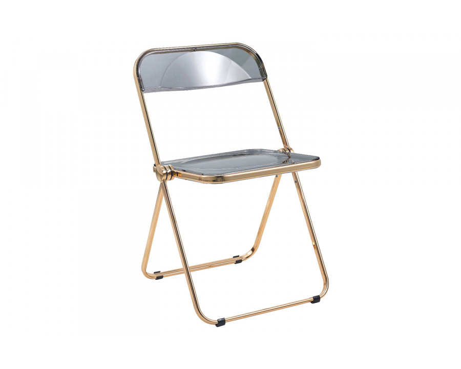 LeisureMod Lawrence Acrylic Folding Chair with Gold Metal Frame - Transparent/Black