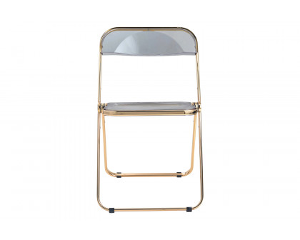 LeisureMod Lawrence Acrylic Folding Chair with Gold Metal Frame - Transparent/Black