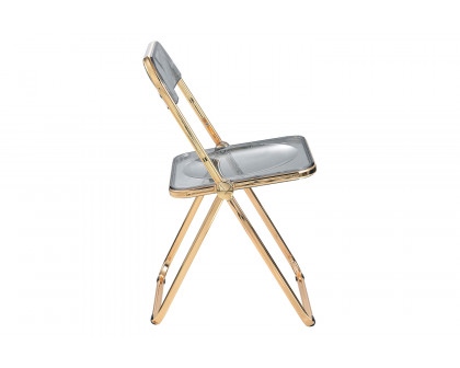 LeisureMod Lawrence Acrylic Folding Chair with Gold Metal Frame - Transparent/Black