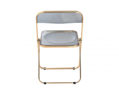 LeisureMod Lawrence Acrylic Folding Chair with Gold Metal Frame - Transparent/Black