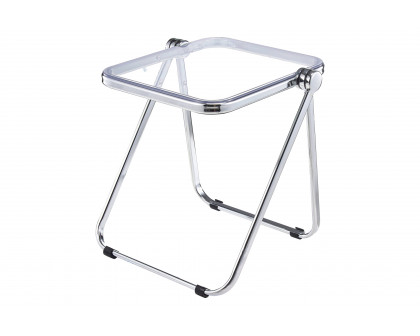 LeisureMod Lawrence Modern Rectangular Folding Side Table in Chrome Finish with Plastic Tabletop and Aluminum Frame