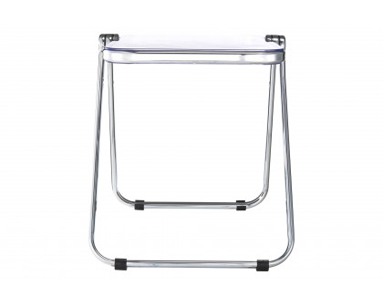 LeisureMod Lawrence Modern Rectangular Folding Side Table in Chrome Finish with Plastic Tabletop and Aluminum Frame - Clear