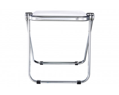 LeisureMod Lawrence Modern Rectangular Folding Side Table in Chrome Finish with Plastic Tabletop and Aluminum Frame - Clear